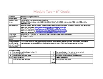 Preview of Positive and Negative Numbers - 6th Grade Math UbD Lesson Plans