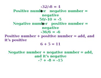 Positive and Negative Numbers Cheat Sheet by ann higgins | TPT