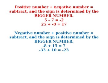 Positive and Negative Numbers Cheat Sheet by ann higgins | TPT