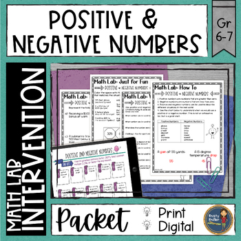Preview of Positive and Negative Numbers Math Activities Lab - Math Intervention - Sub Plan