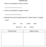 Positive and Negative Numbers Quiz