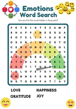 Preview of Positive feelings word search, Positive & Negative Emotions Word Search Puzzle
