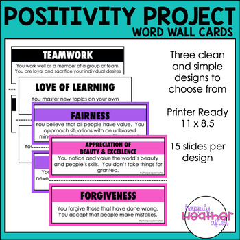 Preview of Positivity Project Word Wall Cards: Classroom Decor