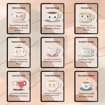 Preview of Positivity Tea Cups Affirmation Set: Empowerment Through Tea Cup Art and Affirma