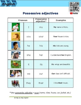 Preview of Possessive Adjectives: ESL Videos & Handout