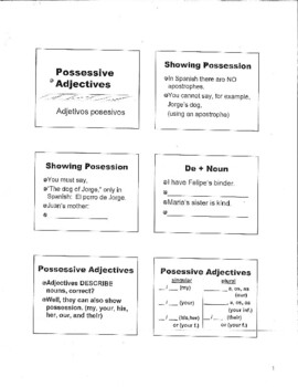 Preview of Possessive Adjectives Video Lesson with Student Notes