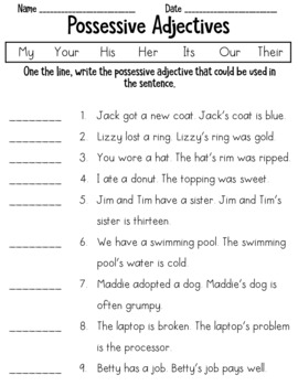 Possessive Adjectives Worksheets by LearnersoftheWorld | TpT