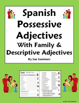 Preview of Spanish Possessive Adjectives with Family and Descriptive Adjectives Worksheet