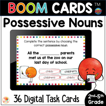 Preview of Possessive Nouns BOOM CARDS™ Task Cards & Anchor Charts | Digital Resource