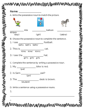Possessive Nouns Games 1St Grade : These grammar worksheets introduce