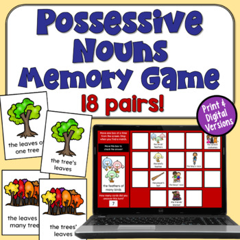 Preview of Possessive Nouns Memory Game in Print and Digital (singular and plural)