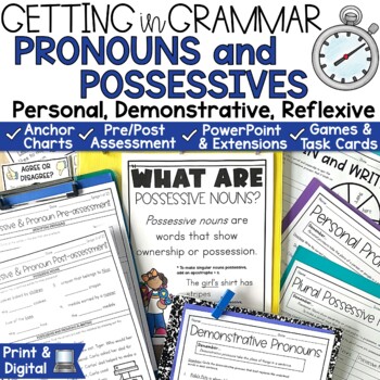 Preview of Possessive Nouns Worksheets Pronouns Anchor Chart 3rd 4th Grade Grammar Review