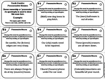 Possessive Nouns Task Cards 3rd 4th 5th Grade by Science Spot | TpT