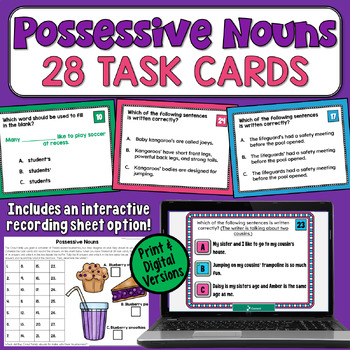 Preview of Possessive Nouns Task Cards: Practice Proofreading for Apostrophe Usage