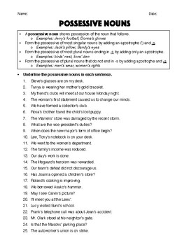 possessive nouns worksheet and answer key by robert s resources