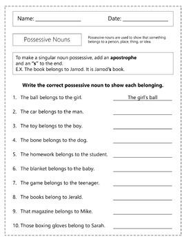 possessive nouns worksheets by homework hut teachers pay teachers