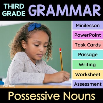 Preview of Possessive Nouns Worksheets, PowerPoint, Posters, Task Cards | 3rd Grade Grammar