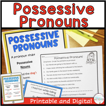 Preview of Possessive Pronoun Task Cards, Posters, and Worksheets