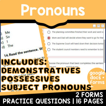 Preview of Possessive Pronouns Worksheets and Forms Subject Demonstrative Possessive