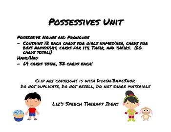 Preview of Possessives Speech Therapy Unit