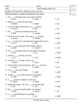 possibility modals multiple choice exam by english and spanish language ideas