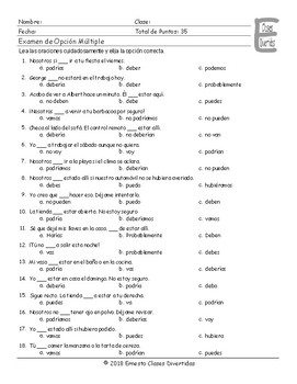 possibility modals spanish multiple choice exam tpt