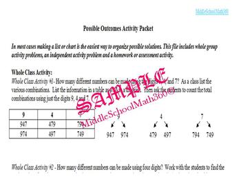 Preview of Possible Outcomes Activities - Probability