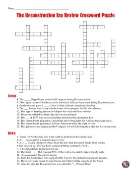 Post-Civil War and Reconstruction Era Crossword Puzzle Review | TPT