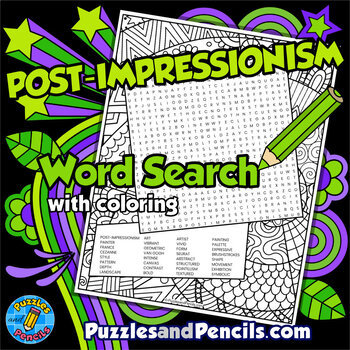 Preview of Post-Impressionism Art Word Search Puzzle & Coloring | Periods of Art Wordsearch