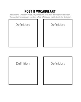 Preview of Post It Note Vocabulary Worksheet
