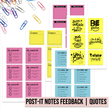 Preview of Post-It Notes Feedback | Checklist | Inspirational Quotes