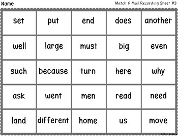 Post Office Centers Mail Sight Word Centers Fry Words 101 - 200 Second 100