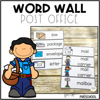 Post Office Word Wall Vocabulary Cards for Preschool, PreK and Kindergarten