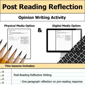 Preview of Post Reading Reflection Writing Activity - Digital and Physical Resource