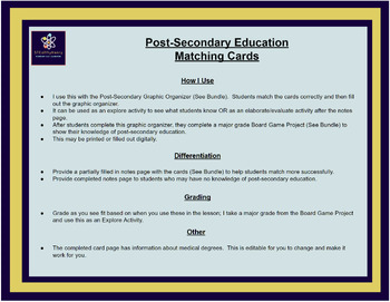 Preview of Post-Secondary Education Matching Game