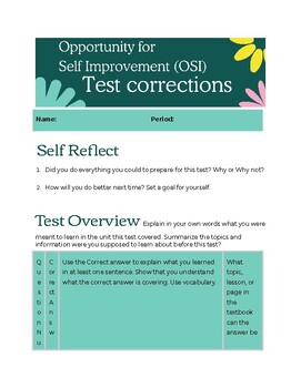 Preview of Post Test Opportunity for Self Improvement (OSI)
