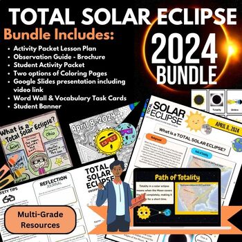 Preview of Post-Total Solar Eclipse 2024 Bundle (Reading Packet, Coloring options, & more)
