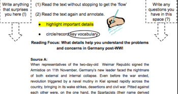 Preview of Post War Germany Close Reading Bundle: German Reaction + Post WWI Problems