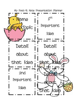 Preview of Post it Note Writing/Presentation Planner-Easter Edition