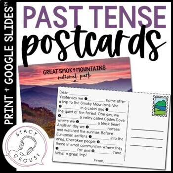 Preview of Past Tense Verbs Postcards Regular and Irregular Activity Print + Google Slides™