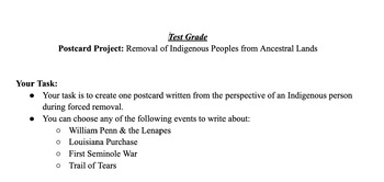 Preview of Postcard Project Trail of Tears with Rubric