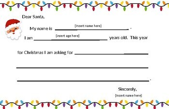 Preview of Postcard to Santa/Letter to Santa Template