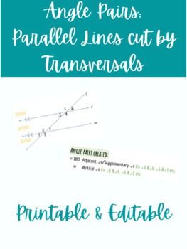 Preview of Poster: Angle Pairs from Parallel Lines Cut by a Transversal, editable