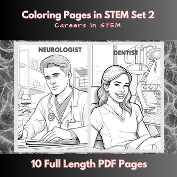 Preview of Science Poster & Bulletin Board: Elementary Coloring Page Careers in STEM Set 2