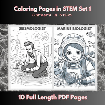 Preview of Science Poster & Bulletin Board: Elementary Coloring Page Careers in STEM Set 1