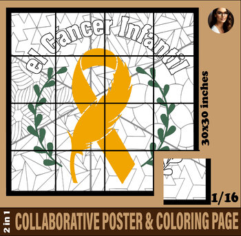 Preview of el Cancer Infantil Poster Colaborativo para Colorear para Tablon de Anuncio