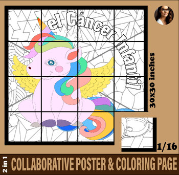 Preview of POster Colaborativo para Colorear para el Cancer Infantil unicorn