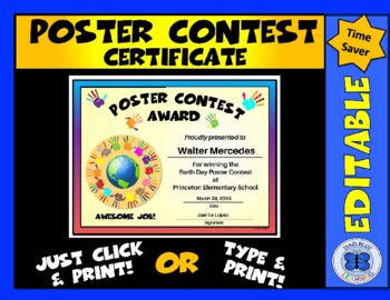 Preview of Poster Contest Certificate - Earth Day - Editable