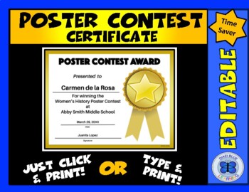Preview of Poster Contest Certificate - Gold Ribbon - Editable