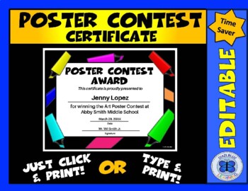 Preview of Poster Contest Certificate - Poster Markers - Editable